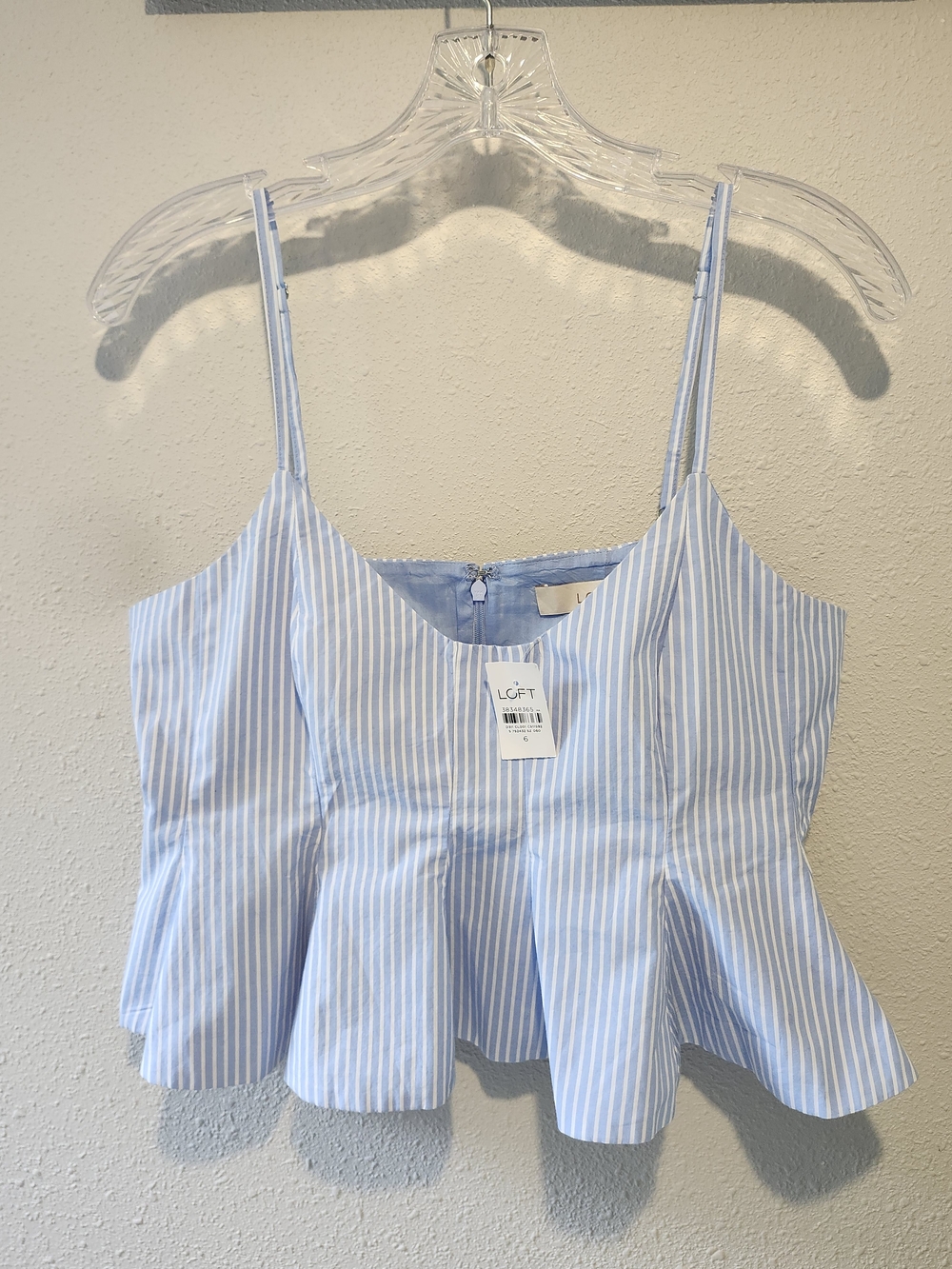 LOFT Light Blue and White Striped Peplum Cami